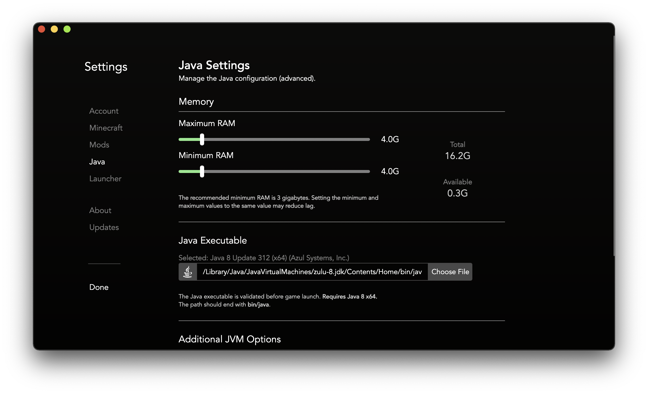 launcher java settings screen